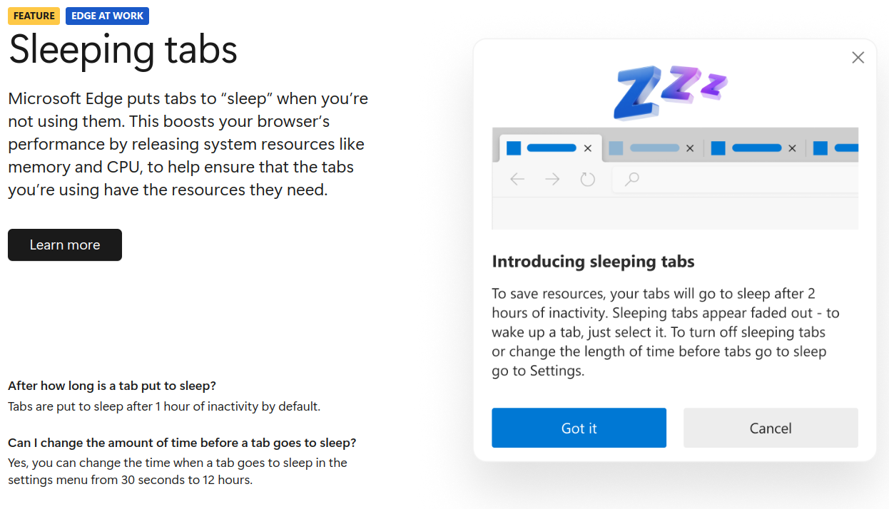 Sleeping tabs
